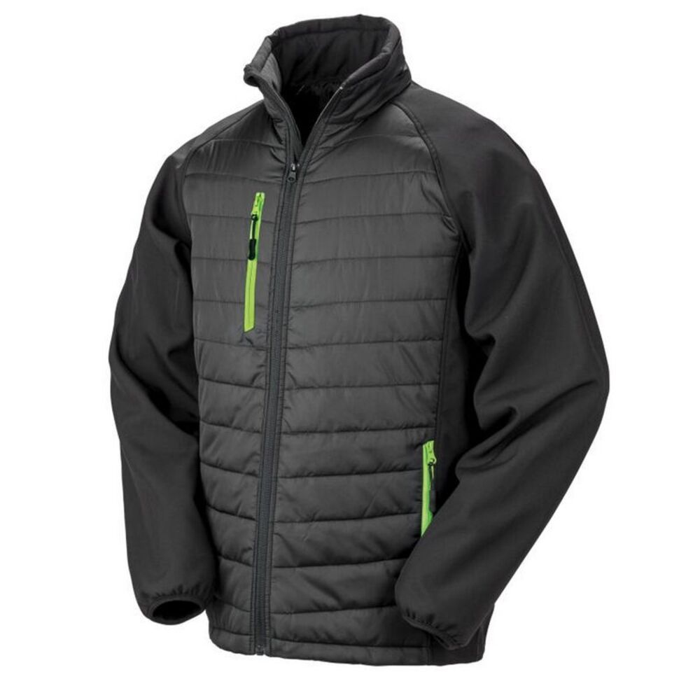 Result Womens/Ladies Compass Soft Shell Jacket / Black/Lime Green